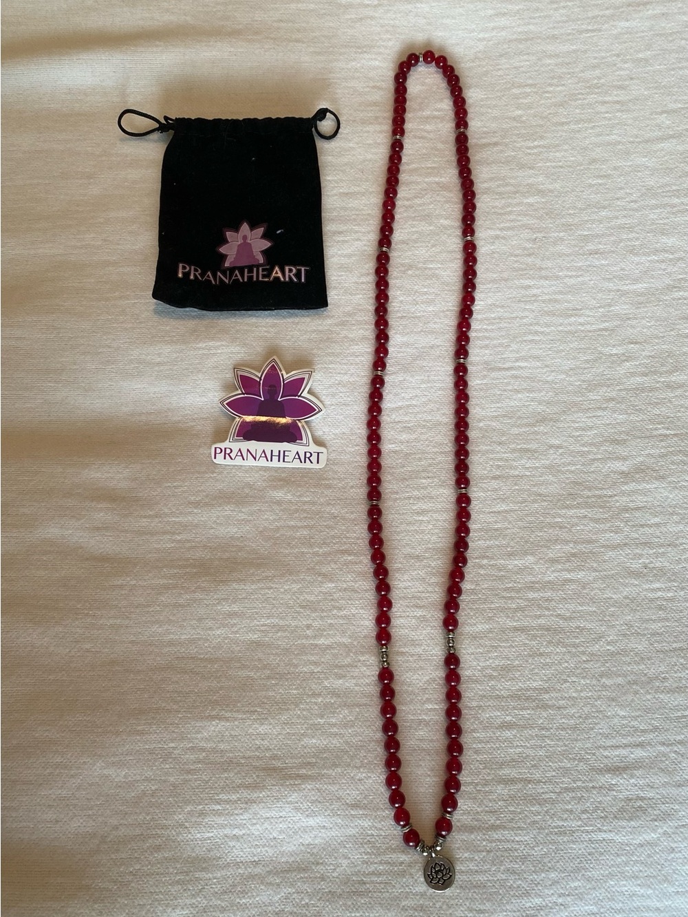 Prana Hear Red Beaded Necklace with Om Pendant Yogi Necklace